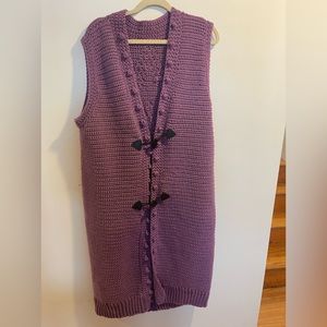 HAND CROCHETED XL to 1X LONG PURPLE VEST FOR WOMEN PURPLE